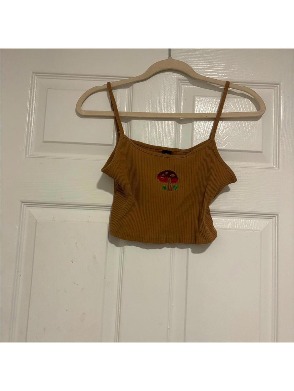 Brown Ribbed Spaghetti Strap Top